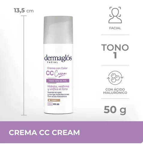 Dermaglós Facial Cc Cream Hidratante Día Fps30 Tono 1 X50g
