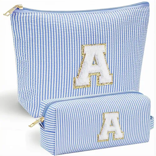 Estuche De Tocador Cosmetiquera Tela Rayada Letra A Personal