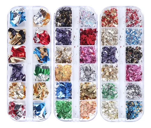 3 Cajas De Foil Para Uñas, Brillos Y Pegatinas Para Nail Art