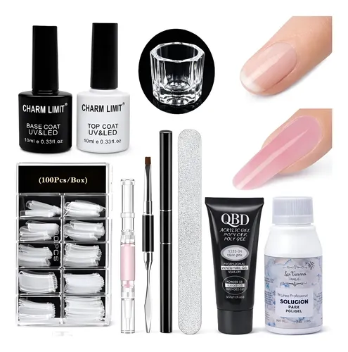 Kit X9 Polygel 30ml Pincel Capsula Dual Top Y Base Oferta