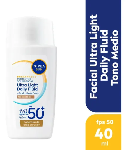 Protector solar facial NIVEA Ultra Light Daily Fluid Tono Medio FPS 50+ 40 ml