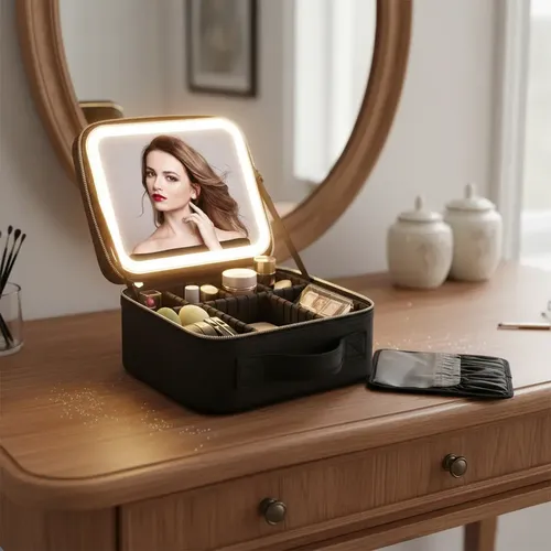 Neceser Con Luz Led Maquillaje Maletín Organizador Espejo
