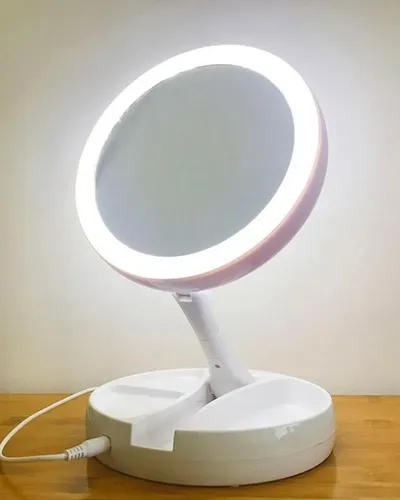 Espejo Plegable Para Maquillaje Doble Cara Con Luz Led Color Del Marco Blanco