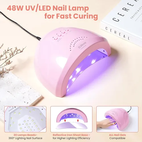 Kit Uñas Acrílicas Profesional Rosa Holográfico Con Lámp