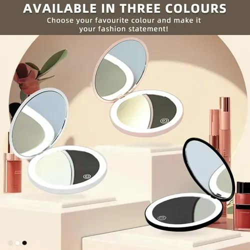 Espejo De Maquillaje Led Plegable Para Viajes: Zoom Hd 2x,