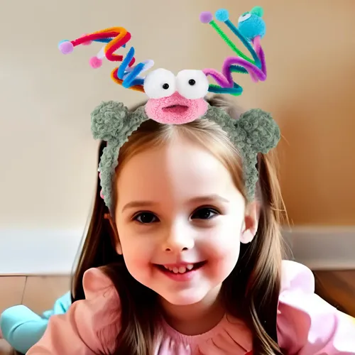 Diadema Verde Con Peluche Para Cabello Con Aros Y Monstruo