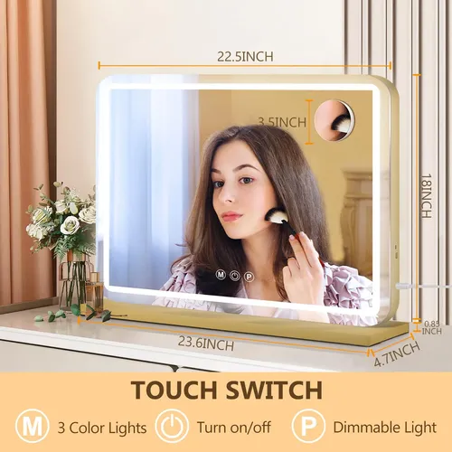 Espejo De Maquillaje Con Luz Led 58x46cm Dorado