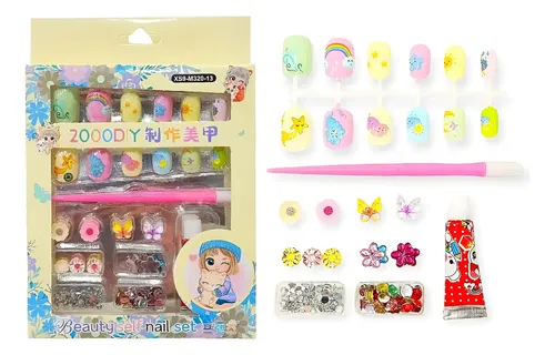 Set De Uñas Postisas Y Strass Infantil Para Nenas