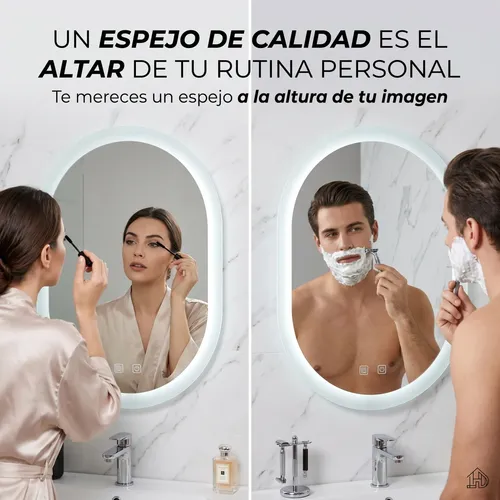 Espejo Ovalado Baño 60×80 Living Luz Led Regulable Aluminio