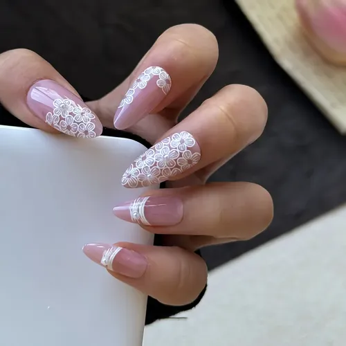 Decoración De Uñas Con Estampado Floral De Color Liso, 24 Pi