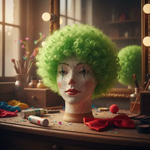 Peluca Payaso Verde Rulos Corto Party Halloween Afro