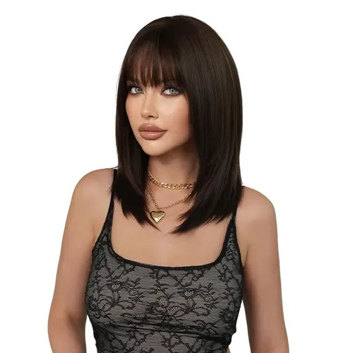 Pelucas Mujer Cabello Natural Alargado Negro Marrón Sin W