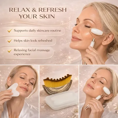Set Masajeador Facial Jade Roller Y Gua Sha Birzoo