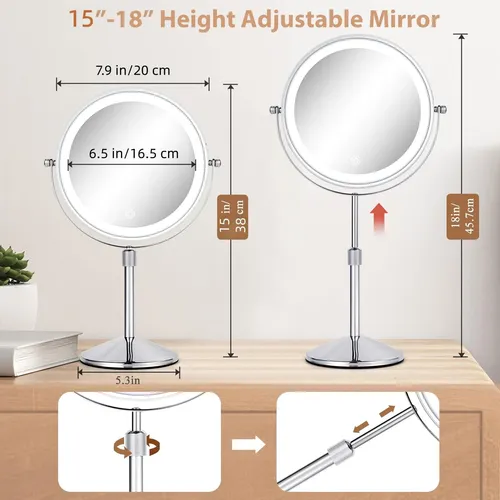 Espejo De Maquillaje Ffowcye 8 Led Con Aumento De 1x/10x