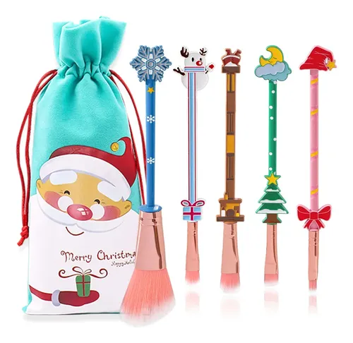 Set De Brochas De Maquillaje De Papá Noel Con Forma De Muñec