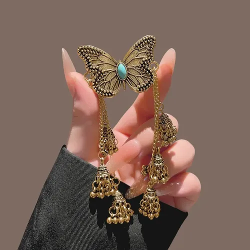 Nuevos Accesorios De Pelo Con Borlas De Mariposas Chinas De  Bronze Gold Butterfly Bell Fringed Duck Clip
