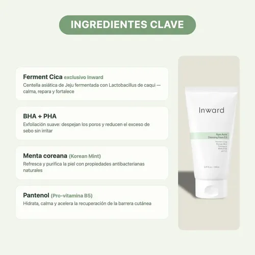Limpiador Facial Inward Agas Acne Cleansing Foam Espuma Antiacné Ácido Salicílico Cica Fermentada Ph 5.5 150ml Coreano K-beauty Piel Grasa