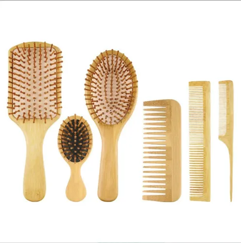 / Kit 6 Cepillos De Bambú Anti Frizz For Peinar Cabello ..
