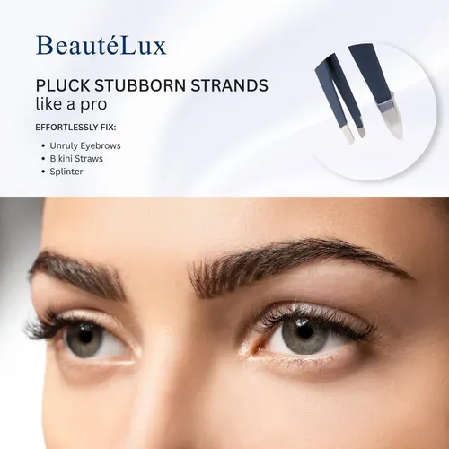 Pinza Para Cejas Beautélux, Punta Inclinada, Acero Inoxidabl