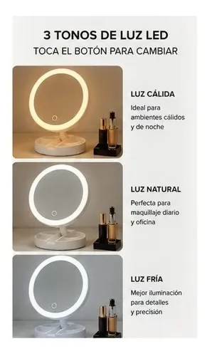 Espejo Maquillaje Con Led Plegable Usb Aumento 10x Doble Faz