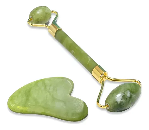 Kit Masajeador Facial Jade Rodillo +piedra Guasha-natural