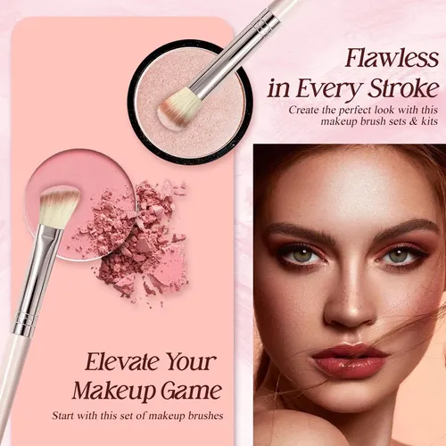 Set 10 Brochas De Maquillaje Koulate Sintéticas Rosa