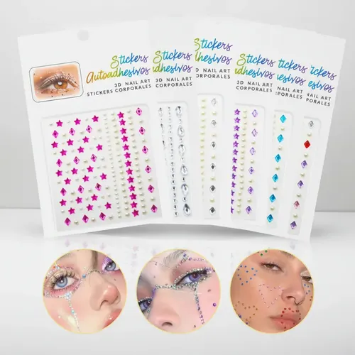 Plancha Strass Gema Autoadhesiva Formas Cara Cuerpo Multiuso