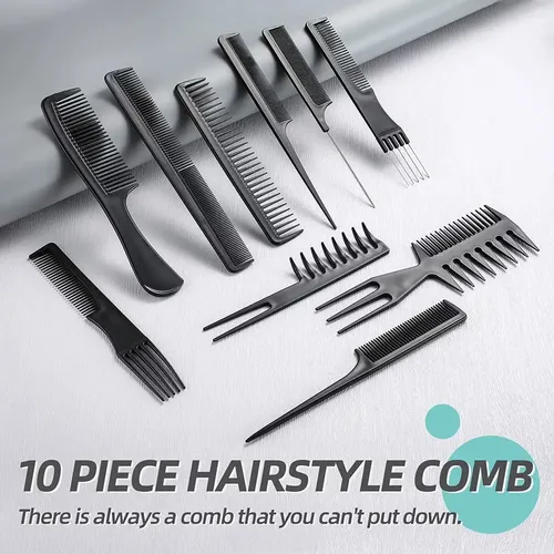 Set Peines Peluquería X10 Con Pulverizador Negro