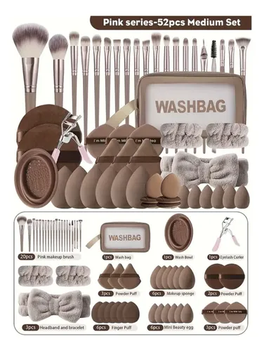~ Set De 52 Piezas De Maquillaje, Brochas Y Accesorios ~!