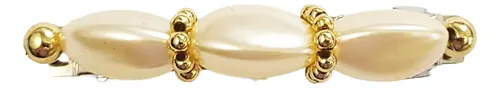 Hebilla Para Pelo Con Perlas Detalles Dorados Pack X12