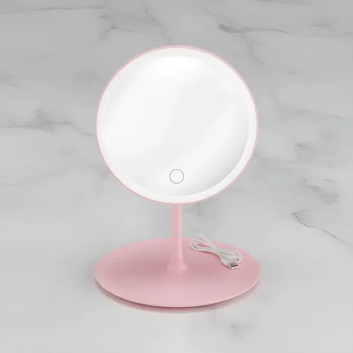 Espejo Con Luz Led Rosa 3 Tonos Para Maquillaje Usb