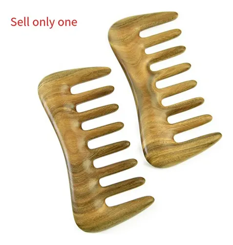 Peineta Verde De Dientes Anchos, 1 Pieza, De Madera