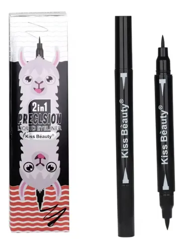 Delineador Líquido 2 En 1 Kiss Beauty Precisión Negro