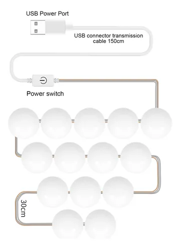 Luz Led Usb Para Espejo De Tocador, Atenuación Tricolor