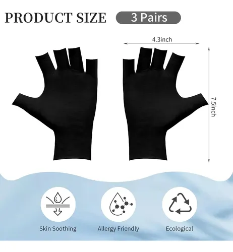 Guantes Sin Dedos Algodón Negro Hidratantes Para Manos Seca