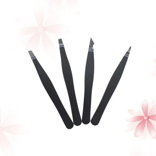 Kit 4 Pinzas Inclinadas Acero Negro Para Cejas