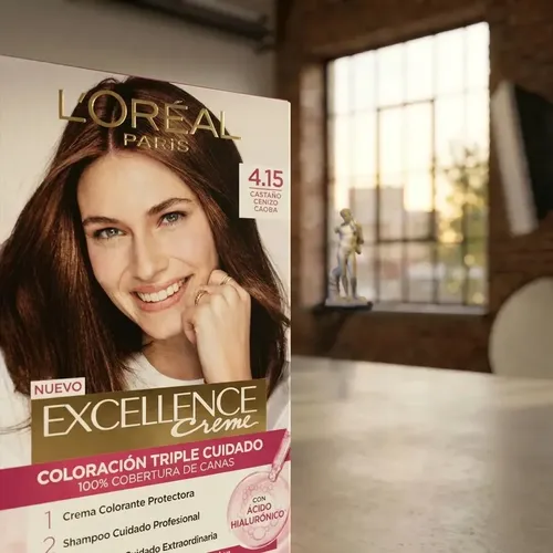 Kit Tintura Excellence Creme Tono 4.15 Castaño Cenizo Caoba