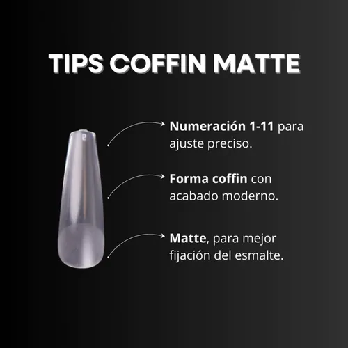 Uñas Tips Soft Gel Coffin Prelimadas Matte X504 Pcs Mely