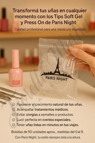 Tips Para Soft Gel Y Press On Nails Paris Night X50 Premium