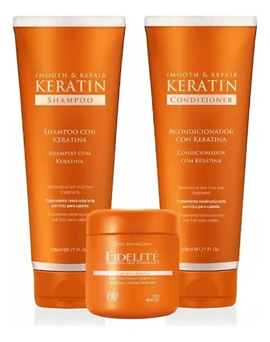 Shampoo Mascara Acondicionador Keratina Fidelite Kit Combo