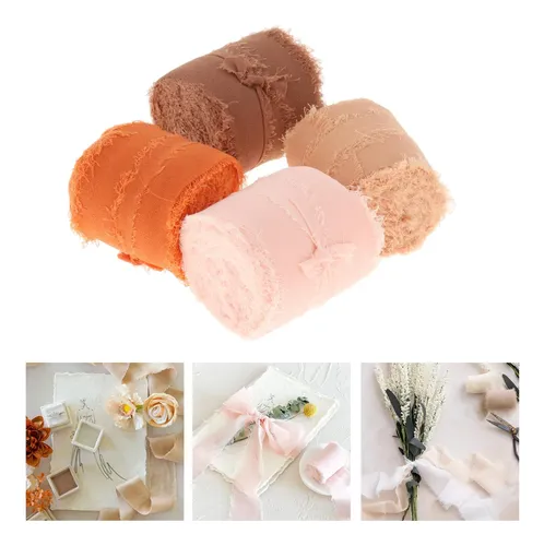 4 Cintas De Seda De Gasa Para Ramos De Novia, Naranja