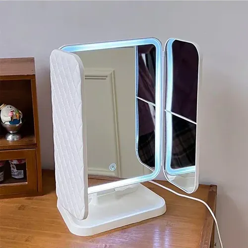 Espejo Maquillaje Led Triple Plegable 3 Modos Luz Aumento