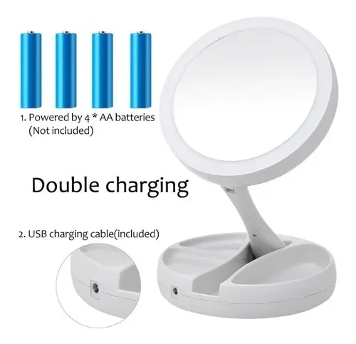 Espejo Con Luz Led P/maquillaje C/aumento Doble Faz Plegable