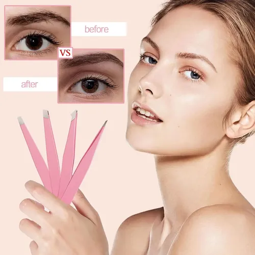 Set De 4 Pinzas Profesional Acero Inoxidable Para Cejas
