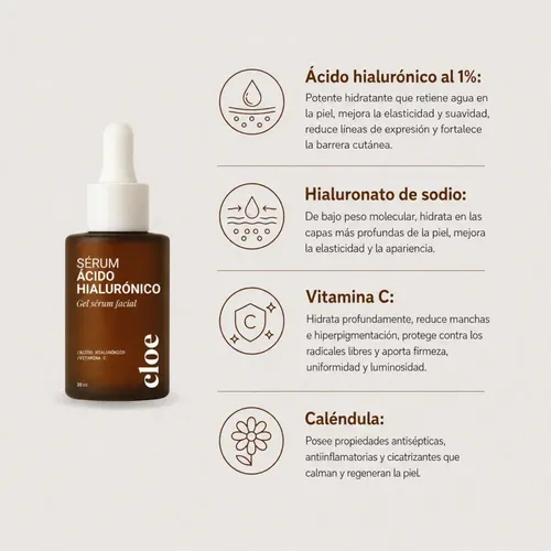 Sérum Facial Ácido Hialurónico y Vitamina C Vegano Cloe 30 ml