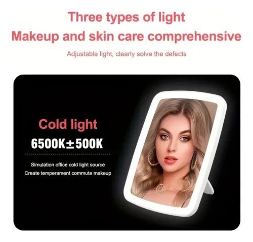 Espejo Maquillaje Led Táctil 3 Luces Regulables Portátil