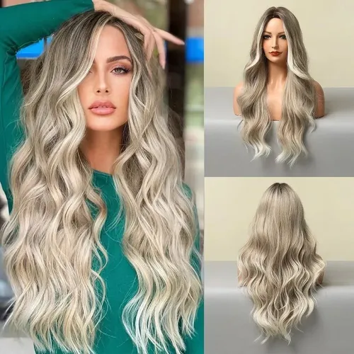 Peluca Rubia Larga Pelo Natural Ondulado Moda Para Peluca Ru