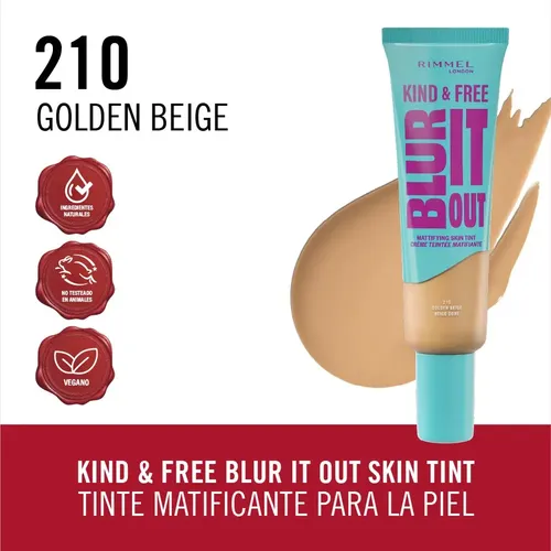 Base Rimmel Kind & Free Matte Blur It Out X 30 Ml Tono 210 Golden Beige