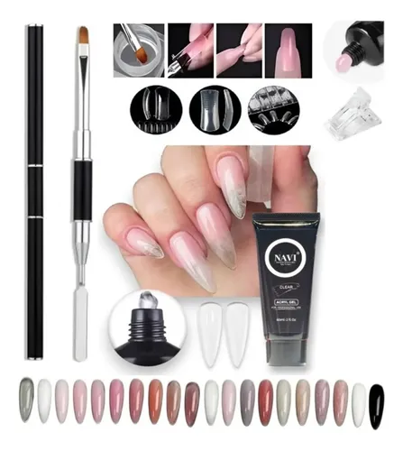 Kit X4 Polygel Pincel Capsula Dual Broche Uña Esculpida