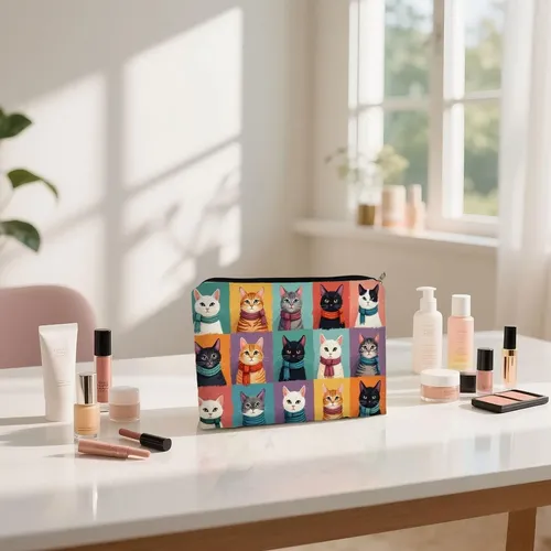 Neceser De Maquillaje De Doble Cara Con Gato Animado